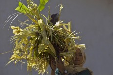 Inseperable partner: A teenager brings kembar mayang (decorated clusters of coconut leaves) symbolizing the bride, Sri Gondel. JP/ Sigit Pamungkas