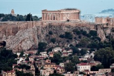 This picture shows a general view of the tiny Anafiotika district of Athens, under the Acropolis archaeological site.