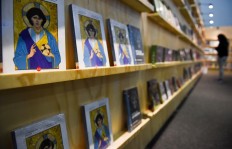 'Hand of God' Pablo Castaldi's graphic novel on legendary Argentinian footballer Diego Maradona is displayed at the XXXI International Book Fair of Bogota, Colombia on April 18