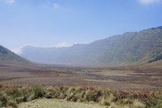 Frost appears on Mount Bromo as temperature drops