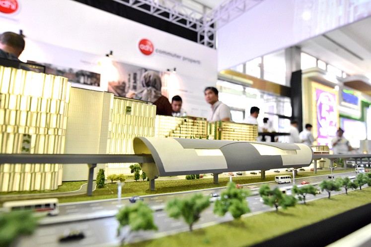 A scale model of the LRT City transit-oriented development is displayed on Sept. 24, 2018, during the Indonesia Property Expo at the Jakarta Convention Center in Central Jakarta.