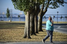 A man walks in a park near Naron, on September 13, 2018. The small town has set itself the ultimate weight to loss challenge: its residents must shed 100,000 kilos and people are taking to sport again as part of a slimming program that kicked off in January.