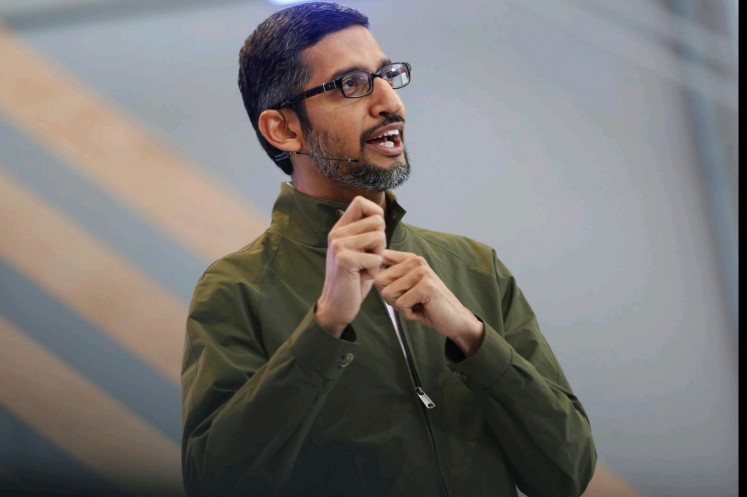 Google CEO Sundar Pichai speaks on stage during the annual Google I/O developers conference in Mountain View, California, May 8,2018. 