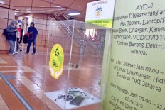 Unwanted electronics are seen in a dropbox in Cikini train station in Central Jakarta on Thursday. The Jakarta Environment Agency has installed drop boxes for electronic waste in public spaces and is offering a free of charge pick-up service.