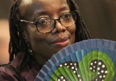Zimbabwean author Tsitsi Dangarembga is pictured at the Frankfurt book fair in Frankfurt am Main, western Germany, on October 12, 2018. 