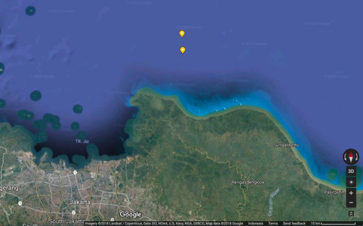 The starred location on the Java Sea above is the coordinate where the black box of Lion Air flight JT610 is believed to be while the starred location below is the coordinate of the debris first seen by the crew of Asa Jaya II tugboat on Monday at 6:45 a.m.