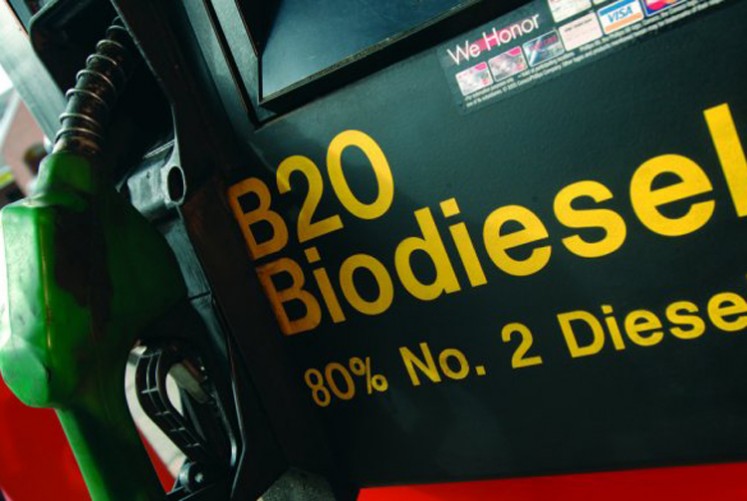 A 20-percent blended biodiesel ( B20 ) gas station.