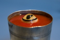 The 'Sheep Eyeball Juice' from Mongolia is on view at the Disgusting Food Museum in Malmo on November 7, 2018.
