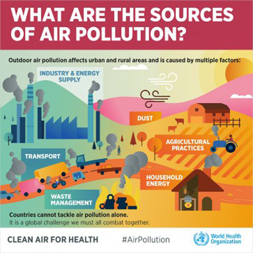 The sources of air pollution, according to the World Health Organization.