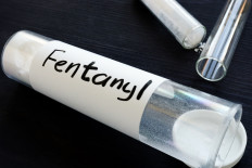 Fentanyl written on a bottle with label