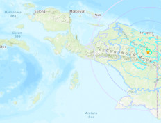 A screen capture of amap from USGS website shows a yellow star indicating the location of a 6.1-magnitude earthquake in Papua province on Sunday, Dec. 16, 2018.