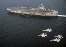 US Navy and Japan Air Self-Defense Force aircraft as they fly in formation over the Nimitz-class aircraft carrier USS Ronald Reagan (CVN 76)on June 1, 2017 in the Sea of Japan. The US Navy and Japan Air Self-Defense Force routinely fly together to continue efforts of supporting security and stability in the Indo-Asia-Pacific region. 
