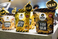Irvins Salted Egg snack sold on Terminal 2 Changi Airport, Singapore, in June 2018.