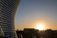 Sunrise, winter sky in Birmingham city centre in the West Midlands of England, UK