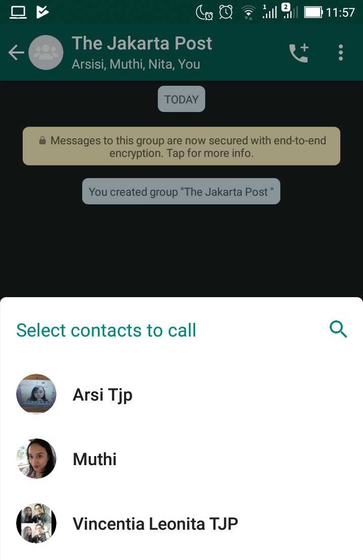 Users can tap on the 'call' icon, located directly above a chat group, select from a list of contacts and start a group conversation.