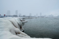 The city skyline is seen from the North Avenue Beach at Lake Michigan, as bitter cold phenomenon called the polar vortex has descended on much of the central and eastern United States, in Chicago, Illinois, US, January 29, 2019. 