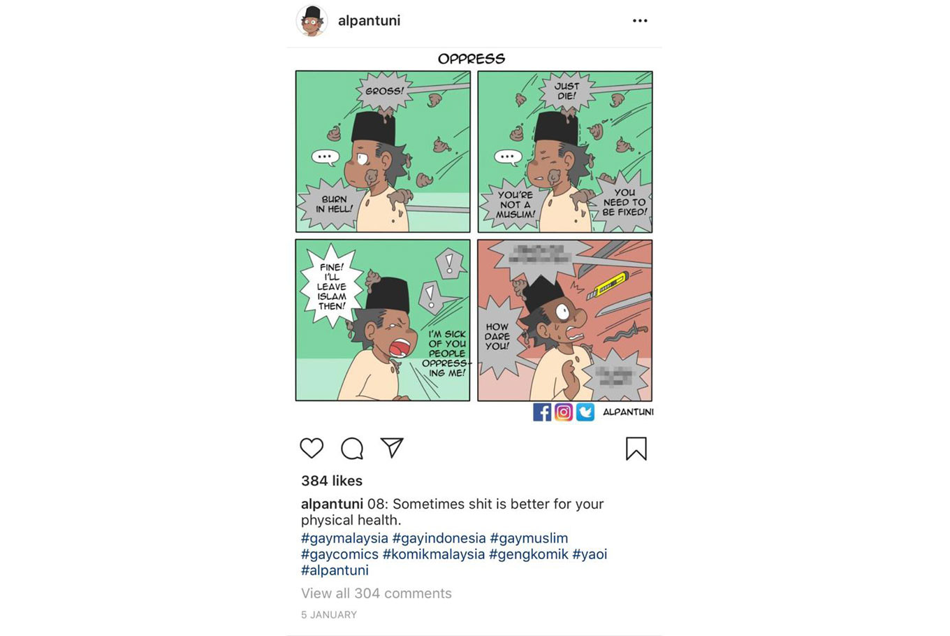 Where did Alpantuni go? Instagram accused of removing gay Muslim comic strip  - National - The Jakarta Post