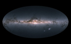 A handout photo released on April 25, 2018 by the European Space Agency shows Gaia's all-sky view of our Milky Way Galaxy and neighboring galaxies, based on measurements of nearly 1.7 billion stars.
