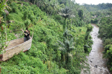 Tourists take a wefie in Bongkasa village, Badung regency, Bali, in 2019. 