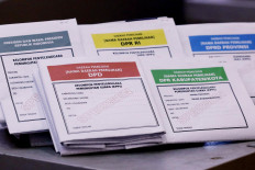 Samples of five-colored ballot papers are being displayed at the KPU office. JP/Dhoni Setiawan