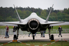 A Lockheed Martin F-35 aircraft is seen at the ILA Air Show in Berlin, Germany, April 25, 2018. REUTERS/Axel Schmidt 