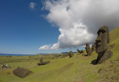 Statues named 'Moai' are seen on a hill at the Easter Island, Chile Feb. 1, 2019