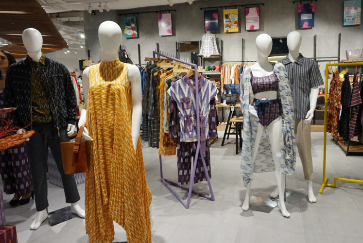 Ikat Indonesia outfits, including its swimwear, at The Goods Dept. on March 1 at Pacific Place, South Jakarta. 