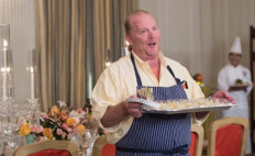 Chef Mario Batali speaks to the press at the White House in Washington, DC, on October 17, 2016.