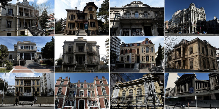 This combination made on March 17, 2019 shows villas and buildings built or owned by influential Jewish families in Thessaloniki. (From up L) The Villa Mordoch, the Casa Bianca, the Malakopi Arcade, the Gatenio and Florentin House, the Hirsch Hospital, the Salem Mansion, the Villa Modiano, Synagogue of Italia Yasan, the Villa Joseph Modiano, the Villa Allatini, the Jewish Primary School, and the Modiano Market. Of 65,000 Greek Jews that fell victim to Nazism, 50,000 were citizens of Thessaloniki and almost 45,000 perished at the Auschwitz concentration camp. 