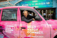 On the spot: Author Seno Gumira Ajidarma  arrives at the London Book Fair in a taxi. He was one of the featured writers at the Author of the Day program, which put some of the most successful authors into the spotlight to celebrate their work. 