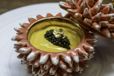 Mousse d’oursin, topped with caviar and fouille d’or
