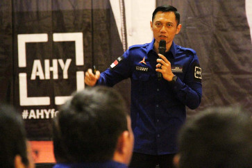 Agus Harimurti Yudhoyono gives a motivational speech to Democratic Party cadres in West Kalimantan in this photo file taken in 2019.