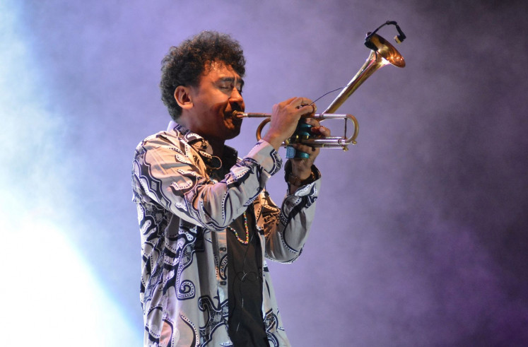 A trumpet player from Maluku, Jordy Waelauruw, shows off his talent at the event.
