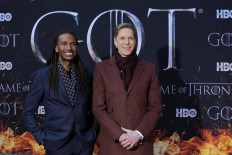 Frank Doelger (right) arrives for the premiere of the final season of 'Game of Thrones' at Radio City Music Hall in New York, US, April 3, 2019.