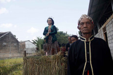 A girl playing the role of Goddess Sri, a symbol of fertility in Javanese mythology, is carried to a rice field where the Wiwitan celebration is held. JP/Syamsul Huda M.Suhari