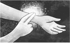 The mental rut is portrayed in the comic as a series of larger-than-life chasms and tidal waves oppressing the protagonist. 