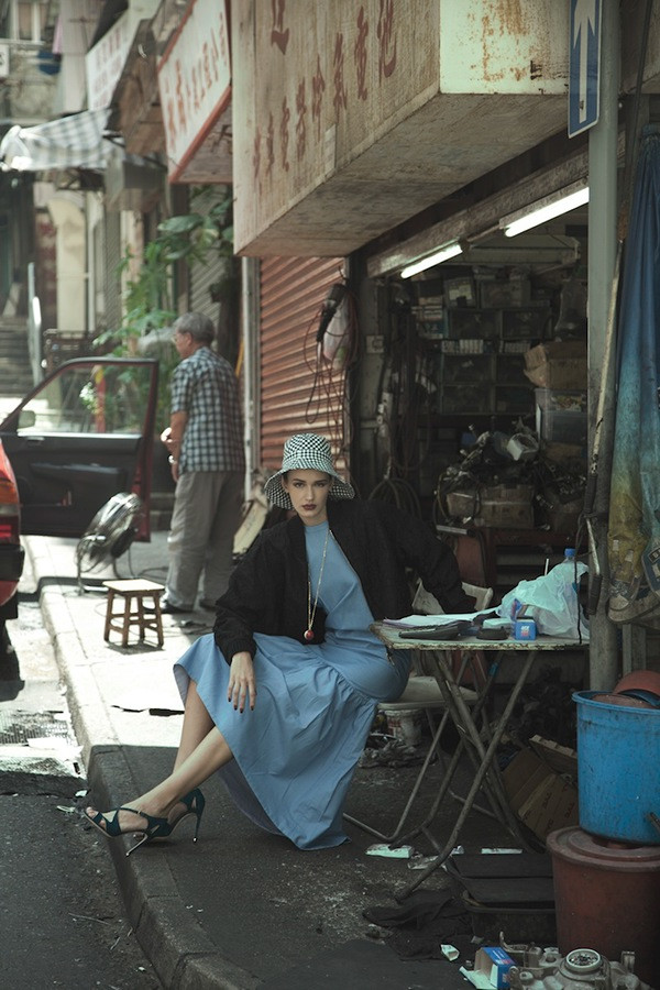 Hilarius Jason's fashion photography often contrasts models against urban backdrops