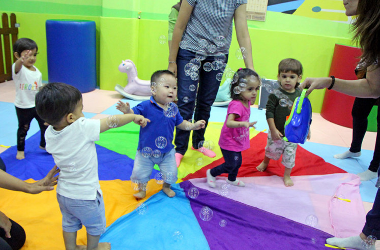 Bubble time: Toddlers enjoy music and bubbles at the end of the class. 
