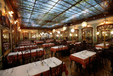 This file photo taken on February 6, 2019 shows an interior view of the restaurant Bouillon Chartier Montparnasse after a recent restoration in Paris.
