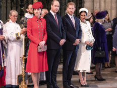 (L-R) Britain's Catherine, Duchess of Cambridge, Britain's Prince William, Duke of Cambridge, Britain's Prince Harry, Duke of Sussex, and Britain's Meghan, Duchess of Sussex attend the Commonwealth Day service at Westminster Abbey in London on March 11, 2019.