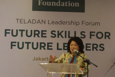 'Not tied down': Mari Elka Pangestu, senior economist and former trade minister, gives a presentation at the Teladan Leadership Forum at the Tanoto Foundation office in Central Jakarta, on July 3, 2019. 