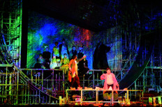 Chinese actors perform during the rehearsal of 'Maison de Thé' written by Lao She and directed by Chinese director Meng Jinghui, as part of the 73rd International Theatre Festival in Avignon, southeastern France on July 8, 2019. 