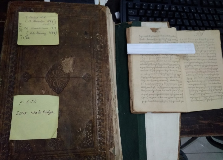 Ready to go: Several old manuscripts collected by Yayasan Sastra Lestari (Yasri), in Surakarta, Central Java, are ready to be transliterated from Javanese script to the Roman alphabet.