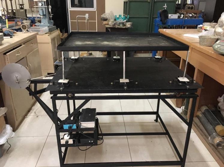 A prototype of the earthquake-resistant spring damper foundation invented by UGM students