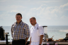 Gary Mehigan (L) and George Calombaris (R), two of three hosts of Australian television's popular and long-running MasterChef cookoff, who have walked out of the kitchen en masse amid a dispute over pay.