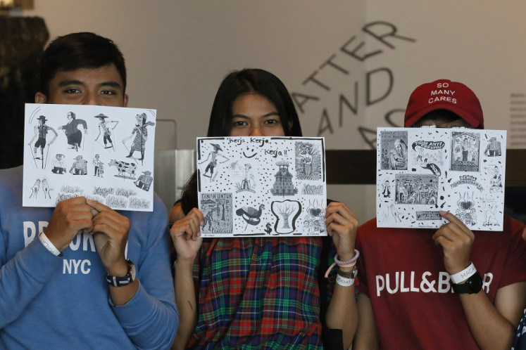 Content creator: Museum MACAN visitors created their own zines in a workshop with Taring Padi on Sunday.