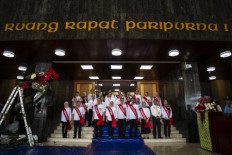 Legislature employees take part in a rehearsal for the 2019 annual plenary meeting of the People's Consultative Assembly (MPR) at the parliament complex in Jakarta on Thursday.