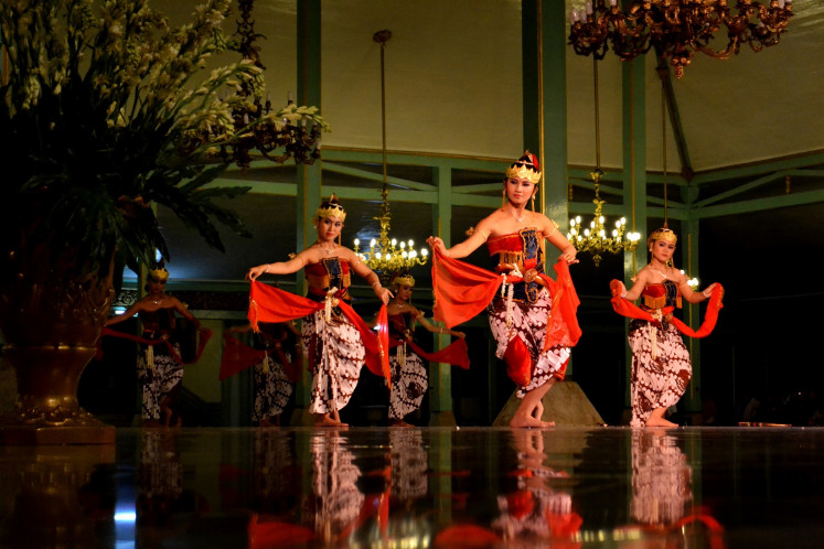 Traditional Javanese dances are frequently presented at the Mangkunegara Palace in Surakarta.