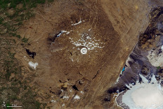 This NASA handout image taken on August 1, 2019 shows the top of the Ok Volcano where the Okjokull glacier has melted away throughout the 20th century and was declared dead in 2014. Iceland is planning to mark the passing of Okjokull, its first glacier lost to climate change which threatens some 400 others on the subarctic island.