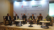 Smart Energy Solutions: Organizers of the upcoming Electric & Power Indonesia 2019 presents speakers (from left) PT Pamerindo Indonesia managing director Ben Wong, Perkasa Jaringan Cerdas Indonesia (PJCI) founder & chairman Ir. Eddie Widiono S., MSc, MM, Schneider Electric Indonesia country president Xavier Denoly, Indonesian Engineers Association (PII) president and ASEAN Federation of Engineering Organization (AFEO) chairman Dr. Ir. Heru Dewanto, IPU, PT Voksel Electric Tbk director Lukmanto Huwanggo and PII executive director Ir. Faizal Safa, MSc, during a press conference in Jakarta recently. More than 900 companies are to present solutions and offer a wide range of energy products and services during the 19th international energy exhibition on Sept. 11-14, 2019 at the Jakarta International Expo in Kemayoran, Central Jakarta. 